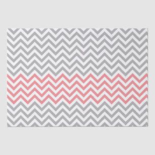 Papier Mousseline Coral gris blanc Chevron