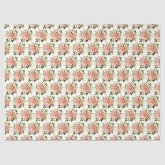 Papier Mousseline Coral Red Roses with Foliage (Recto)