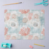 Papier Mousseline Coral Reef Seashells & Aqua Waves Pattern (7) (Artisanat)