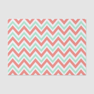Papier Mousseline Coral rose et menthe vert Chevron Motif