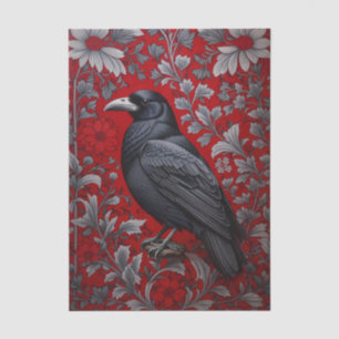Papier Mousseline Corbeau noir floral rouge inspiré de William Morri