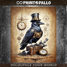Papier Mousseline Corbeau Steampunk avec chapeau haut-de-forme et mo