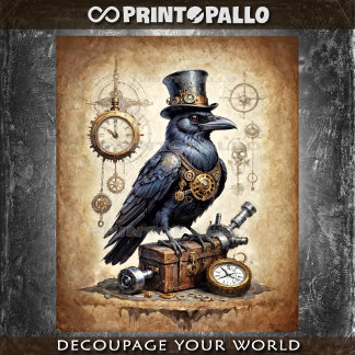Papier Mousseline Corbeau Steampunk avec chapeau haut-de-forme et mo