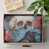 Papier Mousseline Corbeau sur le crâne Roses rouges Arrière - plan T (Cadeau)