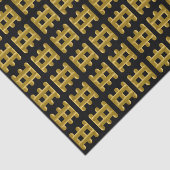 Papier Mousseline Cordon doré filaire motif carré or sur noir (Détail)