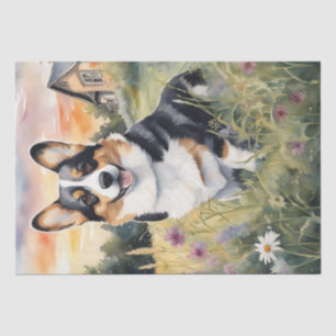 Papier Mousseline Corgi Meadow Magic : Un délice Floral Découpage