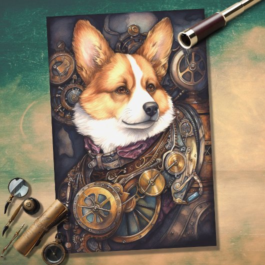 Papier Mousseline Corgi Steampunk 1 papier découpage