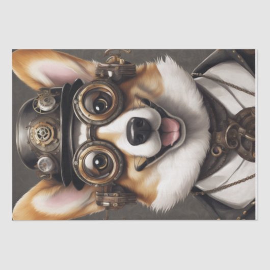 Papier Mousseline Corgi Steampunk Dreams : Un découpage mécanique (Recto)