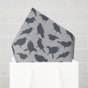 Papier Mousseline Corneilles Noires Oiseaux Gris Motif