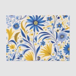 Papier Mousseline Cornflower Blue et Jaune Feuille Motif