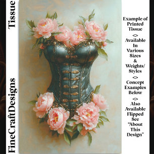 Papier Mousseline Corset Steampunk & Pivoines Roses DF6L Découpe