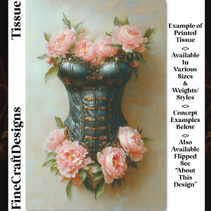 Papier Mousseline Corset Steampunk & Pivoines Roses DF6R Découpage