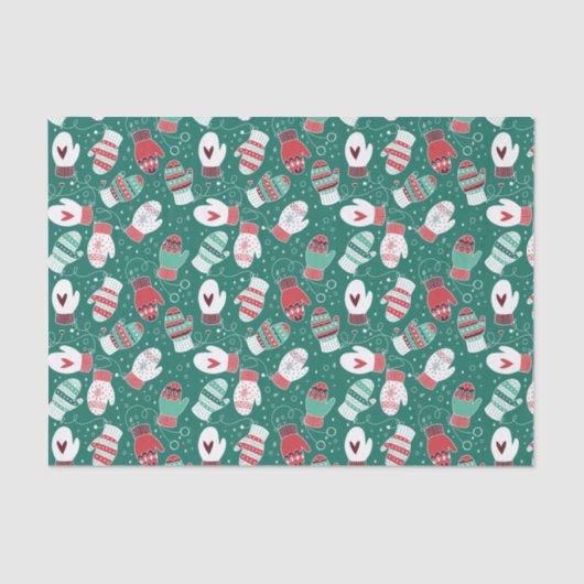 Papier Mousseline Cosy hiver Noël Mittens Motif en vert (Recto)