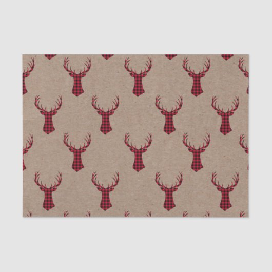 Papier Mousseline Cosy Modern Deer Kraft Plaid Noël (Recto)