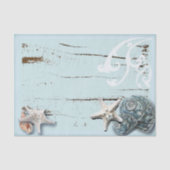 Papier Mousseline Côté aqua bleu plage bois étoile coquillage (Recto)