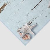 Papier Mousseline Côté aqua bleu plage bois étoile coquillage (Détail)