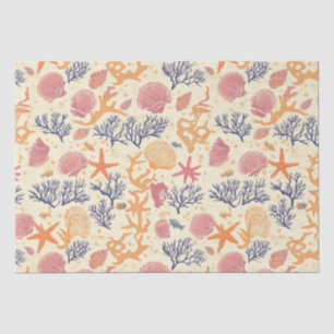 Papier Mousseline Côtière rustique - Coquillages, Poissons étoilés,