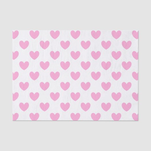 Papier Mousseline Coton Candy Pink coeurs sur blanc (Recto)