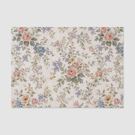Papier Mousseline Cottage Blush Blue Floral Pattern (Recto)