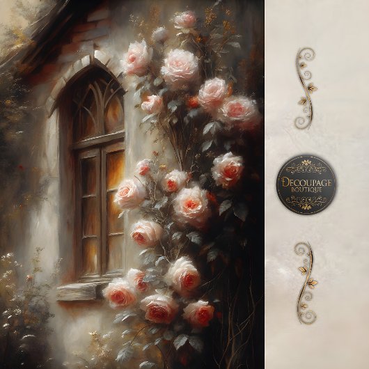 Papier Mousseline Cottage Rose Window Light Decoupage