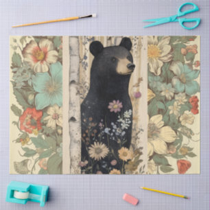 Papier Mousseline Cottagecore Bois Ours Floral Collage