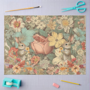 Papier Mousseline Cottagecore Floral Woodland Rabbits Collage