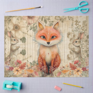Papier Mousseline Cottagecore Lapins et Fox Floral Collage