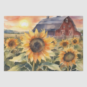 Papier Mousseline Coucher de soleil sur les champs de tournesol aqua