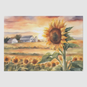 Papier Mousseline Coucher de soleil sur les champs de tournesol aqua