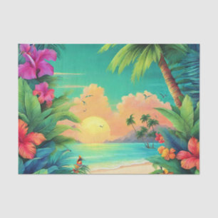 Papier Mousseline Coucher de soleil tropical avec des fleurs d'Hibis