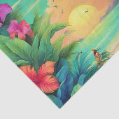 Papier Mousseline Coucher de soleil tropical avec des fleurs d'Hibis (Détail)