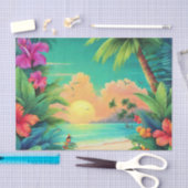 Papier Mousseline Coucher de soleil tropical avec des fleurs d'Hibis (Artisanat)