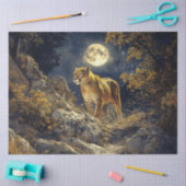 Papier Mousseline Cougar in the Moonlight Wildlife Art Decoupage (Artisanat)