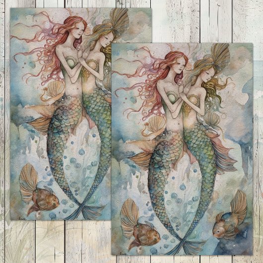 PAPIER MOUSSELINE COULEUR D'EAU MERMAID SISTERS DÉCOUPAGE