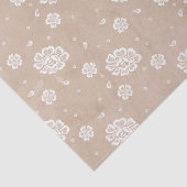 PAPIER MOUSSELINE COULEUR D'EAU NAVALE AVEC FLEURS BLANCHES (Détail)