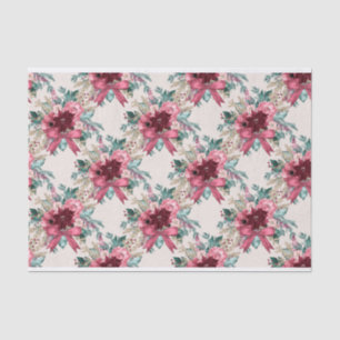 PAPIER MOUSSELINE COULEUR D'EAU ROSE & FLEURS DE NOËL BURGOUNDY