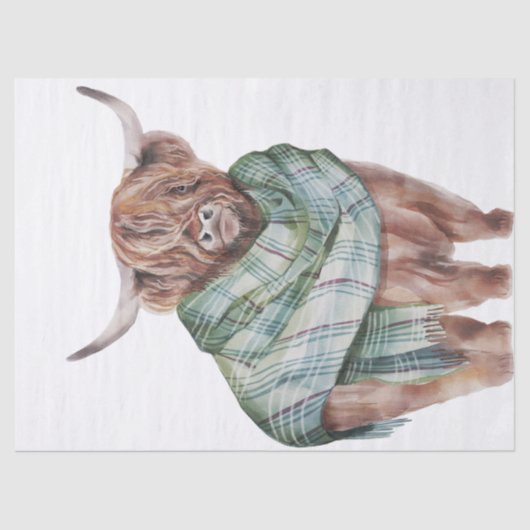 Papier Mousseline Couleur d'eau Tartan Cow Highland (Recto)