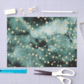 Papier Mousseline Couleur d'eau verte foncée avec étoiles d'or (Artisanat)