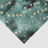 Papier Mousseline Couleur d'eau verte foncée avec étoiles d'or (Détail)