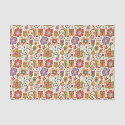Papier Mousseline Couleur florale et hibou (Recto)
