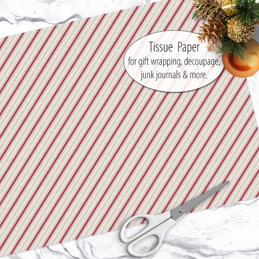 Papier Mousseline Couleurs de Noël traditionnelles Motif rayé