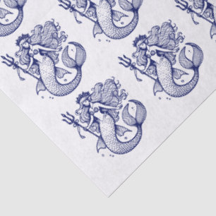 Papier Mousseline Couleurs DIY Sultry Mermaid tenant le Trident Bleu