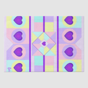 Papier Mousseline Couleurs pastel & coeurs violets battre