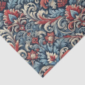 Papier Mousseline Couleurs riches de rouge et bleu damassé motif (Détail)