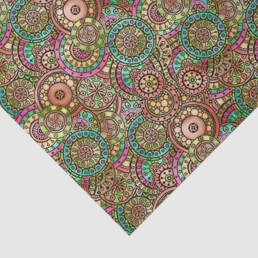 Papier Mousseline Couleurs vives mignonnes Cercles rétro Motif flora (Détail)