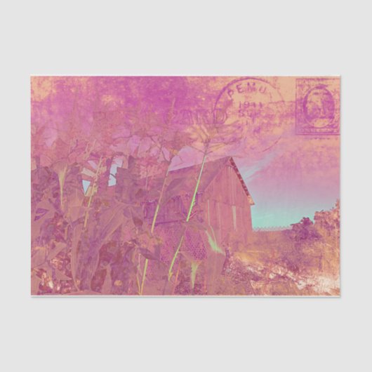 Papier Mousseline Country Rustique Grange rose Yellow Ephemera Scrip (Recto)