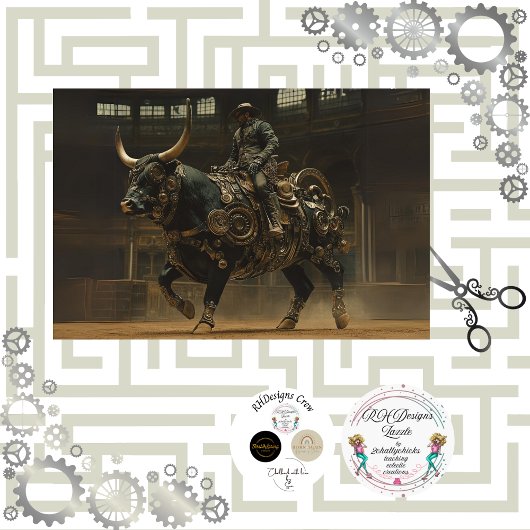 Papier Mousseline Coupe Steampunk Bull Rodeo Rider