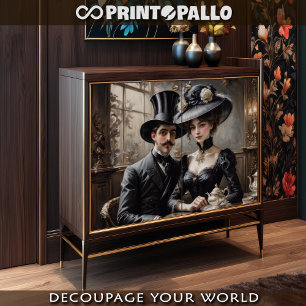 Papier Mousseline Couple de la Belle Époque dans un café de Paris