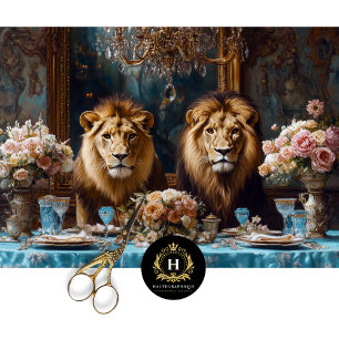 Papier Mousseline Couple de Lions Royaux Découpe pour Banquet de Mar