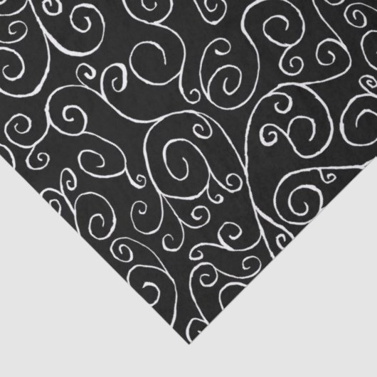 Papier Mousseline Courbes de défilement blanches sur noir (Détail)